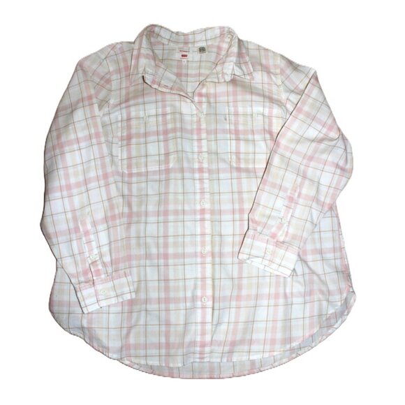 LEVI'S® Boyfriend Plaid Button-Up Shirt in Cream & Pink - Size 1X - Picture 7 of 8